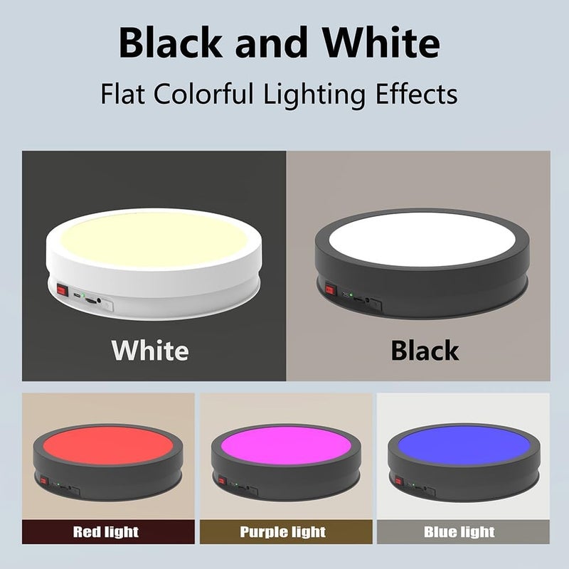 JAYEGT Variety Colors LED Light Non-Slip Rotating Display Stand , 66lbs Load, 360 Degree Photography Turntable for Glass Crystal Spherical Artwork (8.66inch / 6Color LED Light / Black / Rechargeable) - Image 4